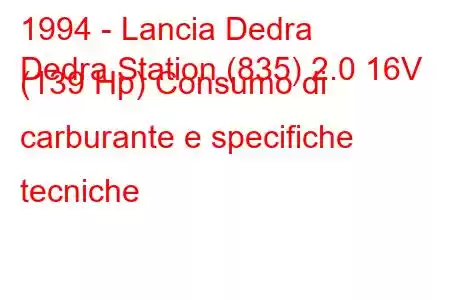 1994 - Lancia Dedra
Dedra Station (835) 2.0 16V (139 Hp) Consumo di carburante e specifiche tecniche