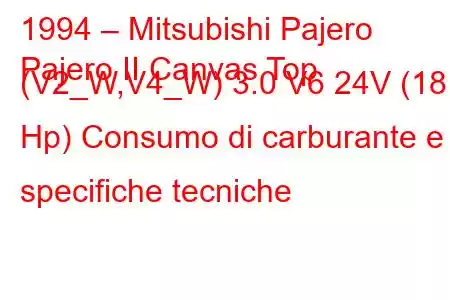 1994 – Mitsubishi Pajero
Pajero II Canvas Top (V2_W,V4_W) 3.0 V6 24V (181 Hp) Consumo di carburante e specifiche tecniche