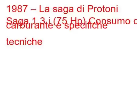 1987 – La saga di Protoni
Saga 1.3 i (75 Hp) Consumo di carburante e specifiche tecniche