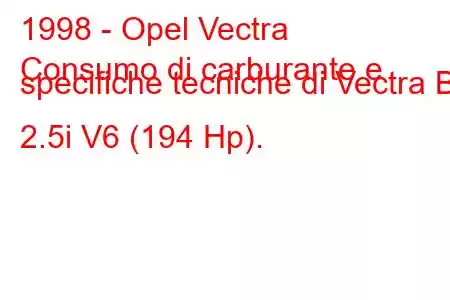 1998 - Opel Vectra
Consumo di carburante e specifiche tecniche di Vectra B 2.5i V6 (194 Hp).