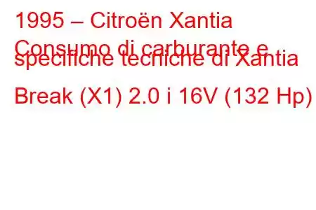 1995 – Citroën Xantia
Consumo di carburante e specifiche tecniche di Xantia Break (X1) 2.0 i 16V (132 Hp)