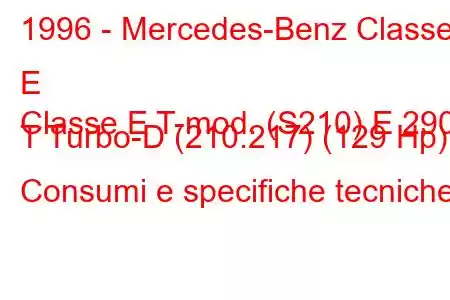 1996 - Mercedes-Benz Classe E
Classe E T-mod. (S210) E 290 T Turbo-D (210.217) (129 Hp) Consumi e specifiche tecniche