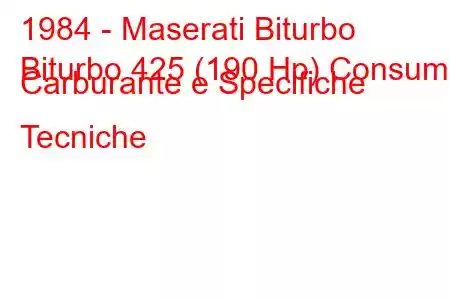 1984 - Maserati Biturbo
Biturbo 425 (190 Hp) Consumo Carburante e Specifiche Tecniche