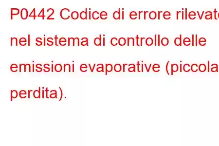 P0442 Codice di errore rilevato nel sistema di controllo delle emissioni evaporative (piccola perdita).