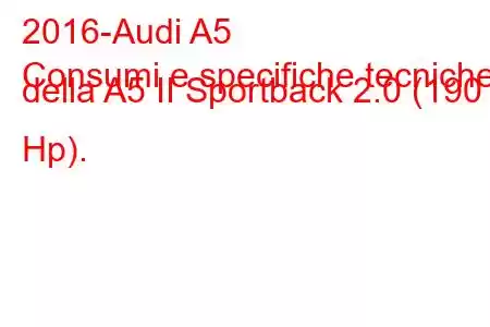 2016-Audi A5
Consumi e specifiche tecniche della A5 II Sportback 2.0 (190 Hp).