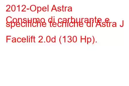 2012-Opel Astra
Consumo di carburante e specifiche tecniche di Astra J Facelift 2.0d (130 Hp).