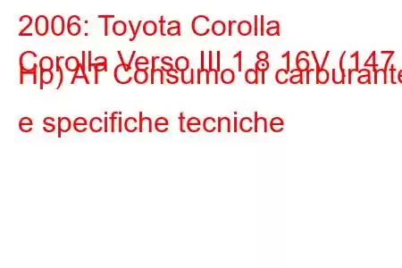 2006: Toyota Corolla
Corolla Verso III 1.8 16V (147 Hp) AT Consumo di carburante e specifiche tecniche