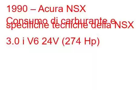 1990 – Acura NSX
Consumo di carburante e specifiche tecniche della NSX 3.0 i V6 24V (274 Hp)