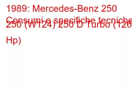 1989: Mercedes-Benz 250
Consumi e specifiche tecniche 250 (W124) 250 D Turbo (126 Hp)