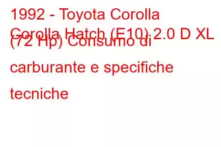 1992 - Toyota Corolla
Corolla Hatch (E10) 2.0 D XL (72 Hp) Consumo di carburante e specifiche tecniche