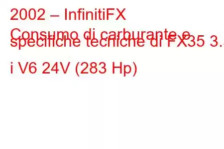 2002 – InfinitiFX
Consumo di carburante e specifiche tecniche di FX35 3.5 i V6 24V (283 Hp)