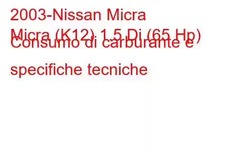 2003-Nissan Micra
Micra (K12) 1.5 Di (65 Hp) Consumo di carburante e specifiche tecniche