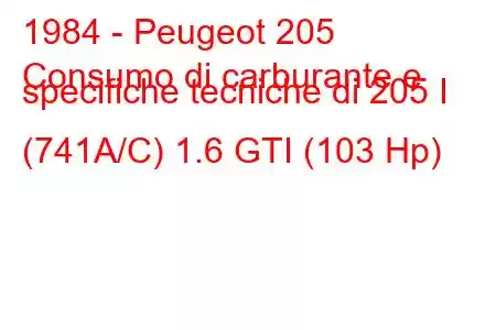 1984 - Peugeot 205
Consumo di carburante e specifiche tecniche di 205 I (741A/C) 1.6 GTI (103 Hp)