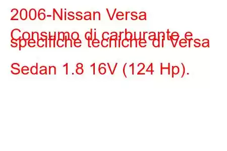 2006-Nissan Versa
Consumo di carburante e specifiche tecniche di Versa Sedan 1.8 16V (124 Hp).