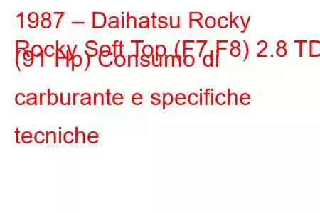 1987 – Daihatsu Rocky
Rocky Soft Top (F7,F8) 2.8 TD (91 Hp) Consumo di carburante e specifiche tecniche