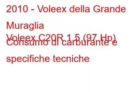 2010 - Voleex della Grande Muraglia
Voleex C20R 1.5 (97 Hp) Consumo di carburante e specifiche tecniche