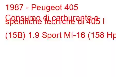 1987 - Peugeot 405
Consumo di carburante e specifiche tecniche di 405 I (15B) 1.9 Sport MI-16 (158 Hp)