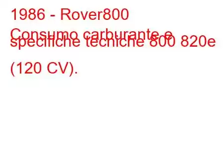 1986 - Rover800
Consumo carburante e specifiche tecniche 800 820e (120 CV).