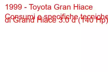 1999 - Toyota Gran Hiace
Consumi e specifiche tecniche di Grand Hiace 3.0 d (140 Hp).