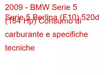 2009 - BMW Serie 5
Serie 5 Berlina (F10) 520d (184 Hp) Consumo di carburante e specifiche tecniche