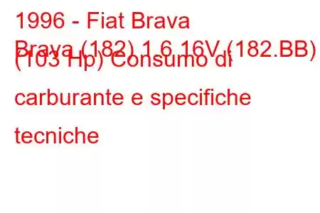 1996 - Fiat Brava
Brava (182) 1.6 16V (182.BB) (103 Hp) Consumo di carburante e specifiche tecniche