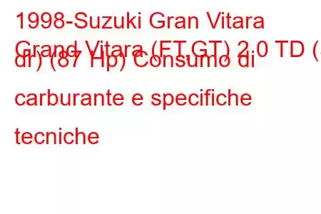 1998-Suzuki Gran Vitara
Grand Vitara (FT,GT) 2.0 TD (5 dr) (87 Hp) Consumo di carburante e specifiche tecniche