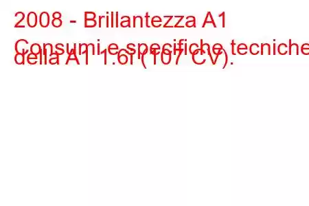 2008 - Brillantezza A1
Consumi e specifiche tecniche della A1 1.6i (107 CV).