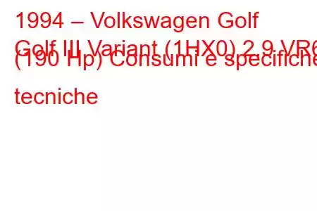 1994 – Volkswagen Golf
Golf III Variant (1HX0) 2.9 VR6 (190 Hp) Consumi e specifiche tecniche