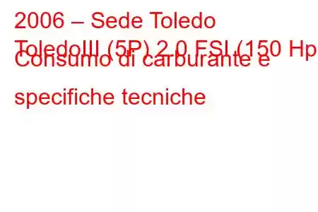 2006 – Sede Toledo
ToledoIII (5P) 2.0 FSI (150 Hp) Consumo di carburante e specifiche tecniche