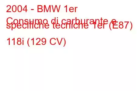 2004 - BMW 1er
Consumo di carburante e specifiche tecniche 1er (E87) 118i (129 CV)