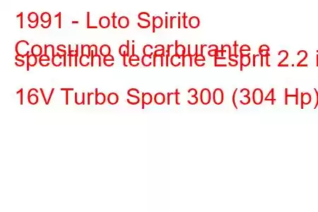 1991 - Loto Spirito
Consumo di carburante e specifiche tecniche Esprit 2.2 i 16V Turbo Sport 300 (304 Hp)