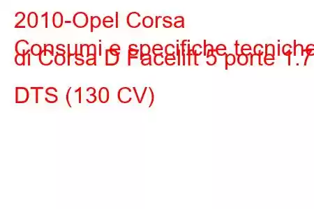 2010-Opel Corsa
Consumi e specifiche tecniche di Corsa D Facelift 5 porte 1.7 DTS (130 CV)