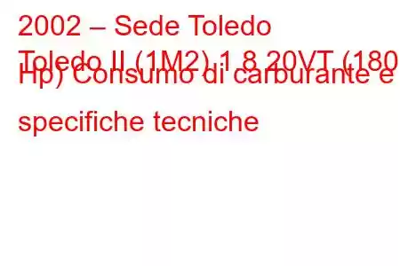 2002 – Sede Toledo
Toledo II (1M2) 1.8 20VT (180 Hp) Consumo di carburante e specifiche tecniche