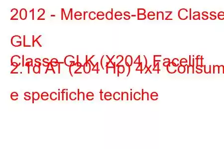 2012 - Mercedes-Benz Classe GLK
Classe GLK (X204) Facelift 2.1d AT (204 Hp) 4x4 Consumi e specifiche tecniche