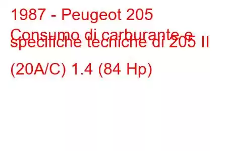 1987 - Peugeot 205
Consumo di carburante e specifiche tecniche di 205 II (20A/C) 1.4 (84 Hp)