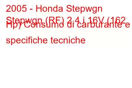 2005 - Honda Stepwgn
Stepwgn (RF) 2.4 i 16V (162 Hp) Consumo di carburante e specifiche tecniche