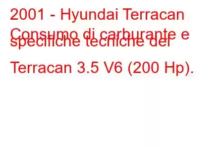 2001 - Hyundai Terracan
Consumo di carburante e specifiche tecniche del Terracan 3.5 V6 (200 Hp).