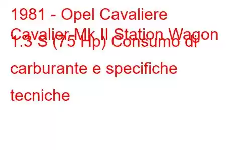 1981 - Opel Cavaliere
Cavalier Mk II Station Wagon 1.3 S (75 Hp) Consumo di carburante e specifiche tecniche