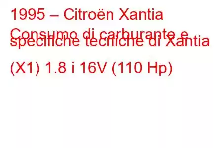 1995 – Citroën Xantia
Consumo di carburante e specifiche tecniche di Xantia (X1) 1.8 i 16V (110 Hp)