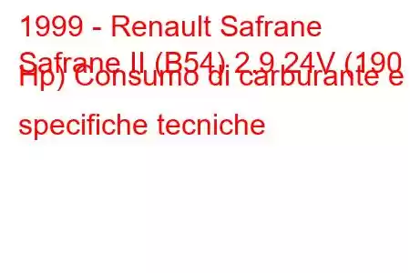 1999 - Renault Safrane
Safrane II (B54) 2.9 24V (190 Hp) Consumo di carburante e specifiche tecniche