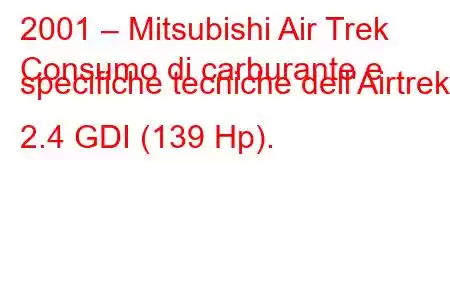 2001 – Mitsubishi Air Trek
Consumo di carburante e specifiche tecniche dell'Airtrek 2.4 GDI (139 Hp).