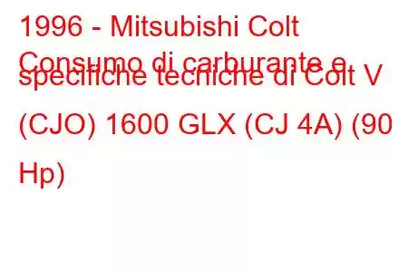 1996 - Mitsubishi Colt
Consumo di carburante e specifiche tecniche di Colt V (CJO) 1600 GLX (CJ 4A) (90 Hp)