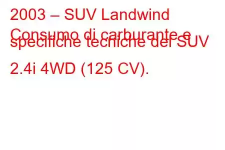 2003 – SUV Landwind
Consumo di carburante e specifiche tecniche del SUV 2.4i 4WD (125 CV).