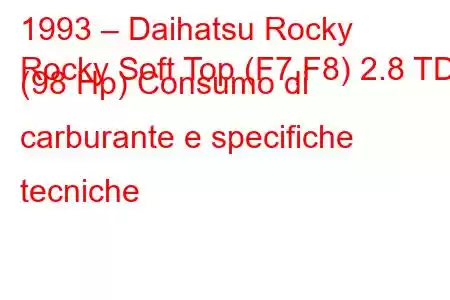 1993 – Daihatsu Rocky
Rocky Soft Top (F7,F8) 2.8 TD (98 Hp) Consumo di carburante e specifiche tecniche