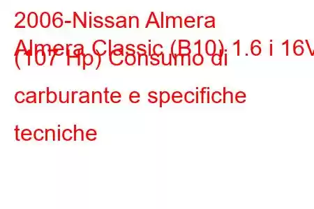 2006-Nissan Almera
Almera Classic (B10) 1.6 i 16V (107 Hp) Consumo di carburante e specifiche tecniche