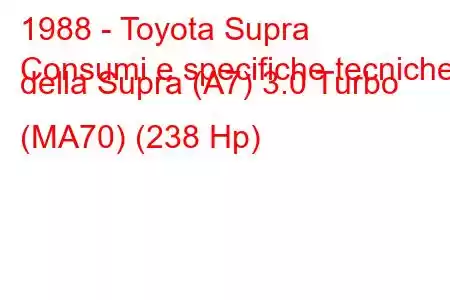 1988 - Toyota Supra
Consumi e specifiche tecniche della Supra (A7) 3.0 Turbo (MA70) (238 Hp)