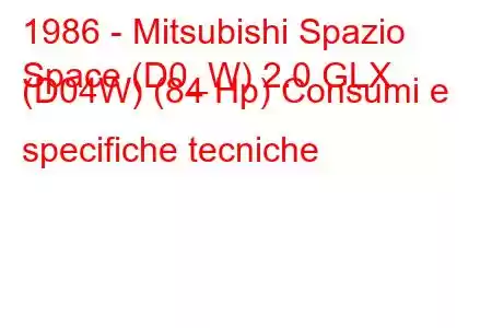 1986 - Mitsubishi Spazio
Space (D0_W) 2.0 GLX (D04W) (84 Hp) Consumi e specifiche tecniche