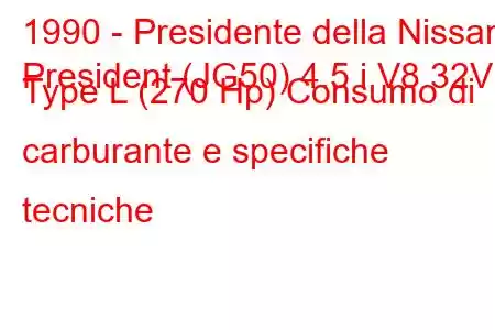 1990 - Presidente della Nissan
President (JG50) 4.5 i V8 32V Type L (270 Hp) Consumo di carburante e specifiche tecniche