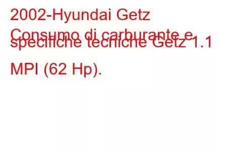 2002-Hyundai Getz
Consumo di carburante e specifiche tecniche Getz 1.1 MPI (62 Hp).