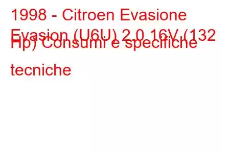 1998 - Citroen Evasione
Evasion (U6U) 2.0 16V (132 Hp) Consumi e specifiche tecniche